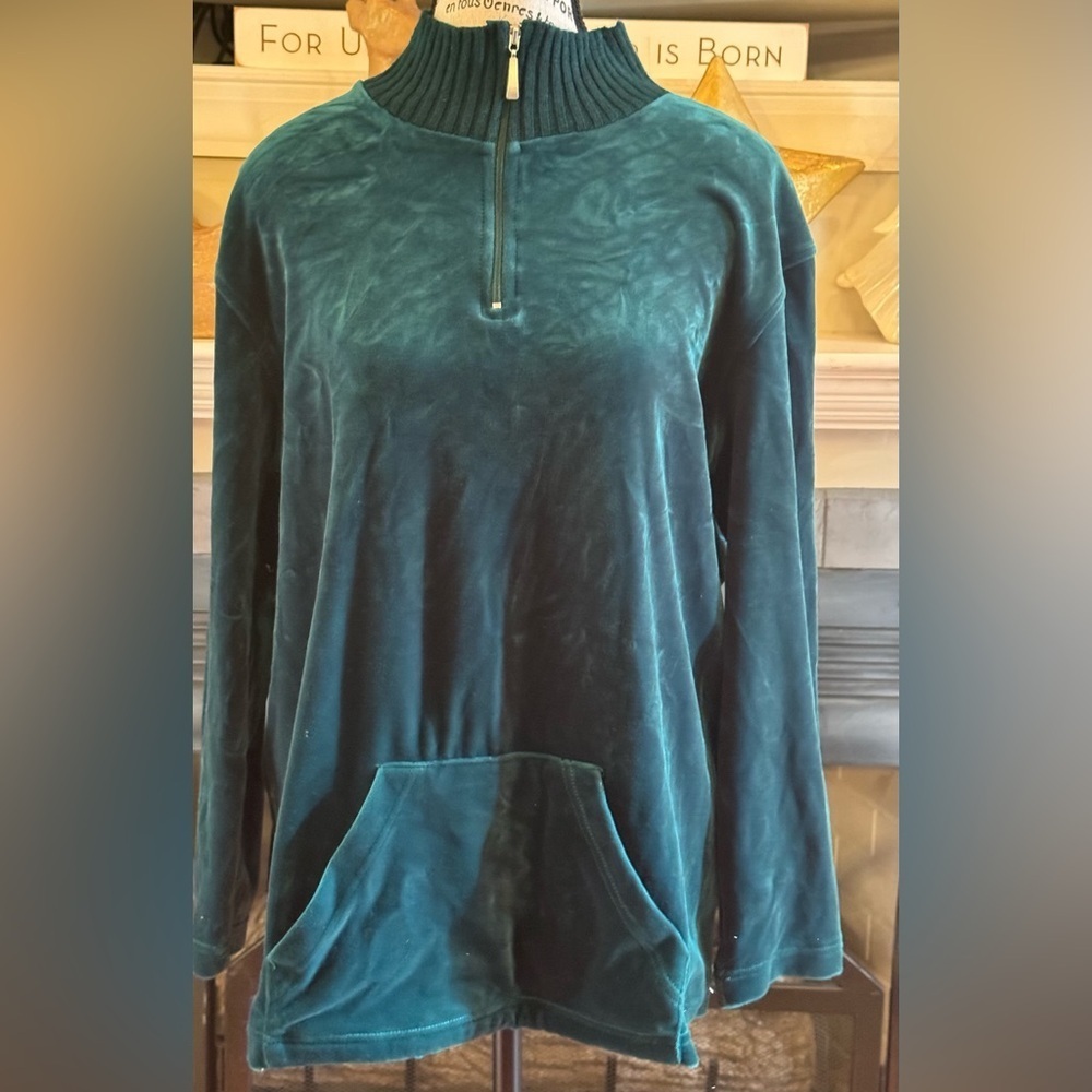 Velvet Velour Soft Deep Green Women’s Large Top Vintage Holiday Christmas Casual